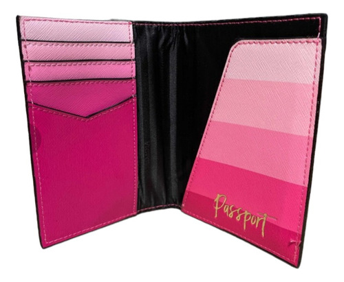 Porta Pasaporte Victorias Secret A Rayas Y Aplique Beso Fucsia Rayas