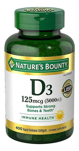 Vitamina D3 125 Mcg (5000iu) 400 Capsulas Blandas Sin Gluten