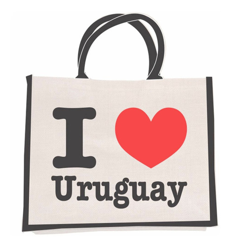 Bolsa De Yute Con Estampado De  I Love Uruguay  Color Blanco