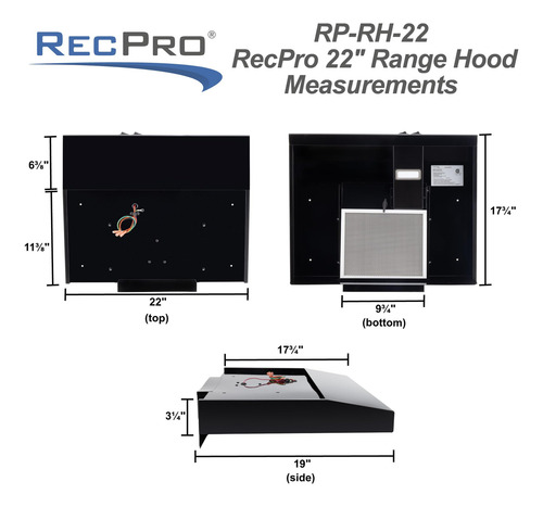 Campana De Cocina Para Rv Recpro Con Luz | 22 -negro