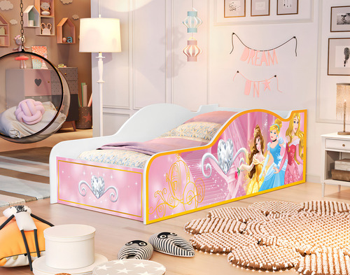 Cama Carro Infantil Meninas Princesas Castelo Docel Quarto Criança Princess Cor Rosa Com Colchão Neloja