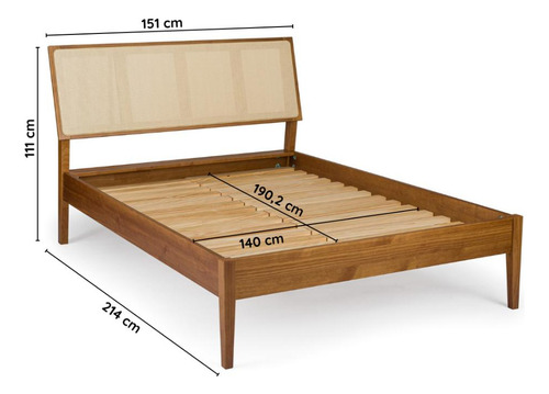 Cama De Casal Com Palha Natural Viena Artemobili Cor Mel