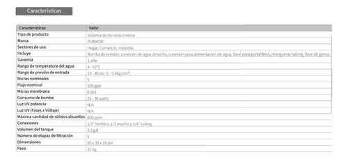 Sistema De Osmosis Inversa (pou) Purikor Pkro100-5p