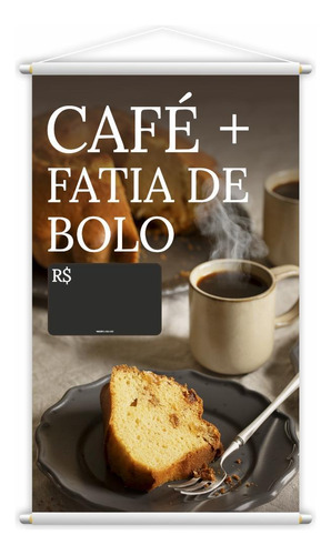 Banner Café Fatia De Bolo Preço Cafeteria Lona 80x50cm