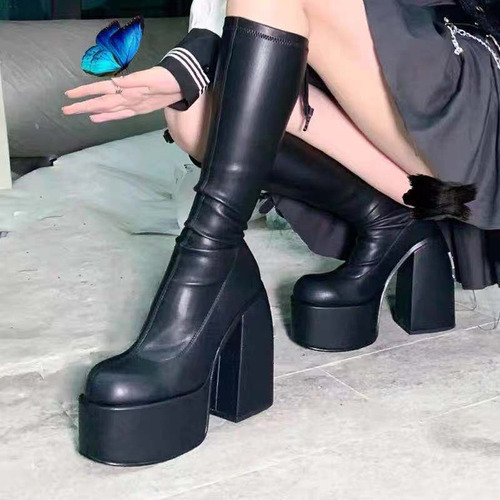 Botas De Plataforma Estilo Punk, Zapatos De Microfibra Elást