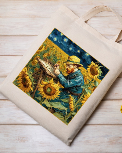 Bolso De Tela Lienzo Estampado Van Gogh, Variedades 40x35cm Beige Van Gogh - Variedad