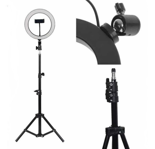 Imagem 2 de 5 de Iluminador Ring Ligth Anel Luz 26cm Make Fotos Com Tripé 1.60 Kit Completo Dimmer Selfie Youtuber Blogueiro Maquiagem