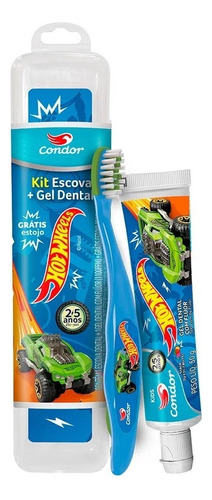 Kit Escova E Gel Dental Kids Hotwheels Estojo 2 A 5 Anos