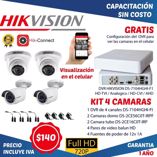 Camaras De Seguridad Hikvision Vigilancia Cctv Kit 4 Con Dvr