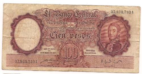 Billete 100 Pesos Moneda Nacional Bottero 2038 Año 1949