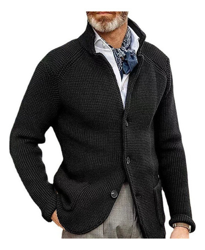 Invierno Cuello Alto Cardigan Espesado Chamarra Punto Abrigo