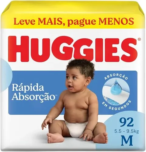 Huggies Fralda Descartável Rápida Absorção M - 92 Un