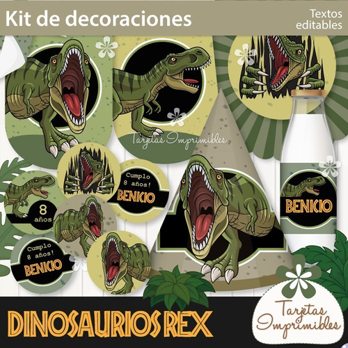 Kit Imprimible Decoraciones Cumpleaños Dinosaurios Rex