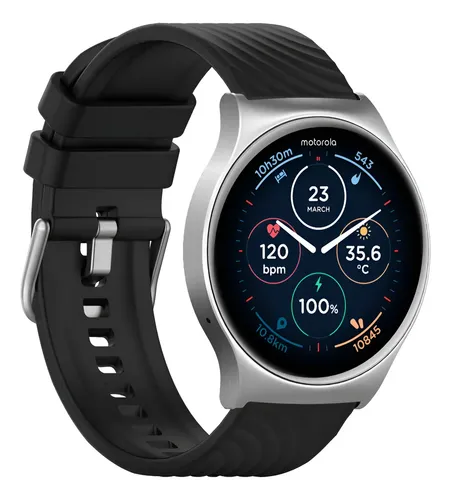 Motorola Motowatch 120 Amoled 1.43, Bt Calls Silver, azul escuro, silicone, preto