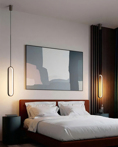 Colgante Led Moderno Ovalado Minimalista Con Cabecero Negro