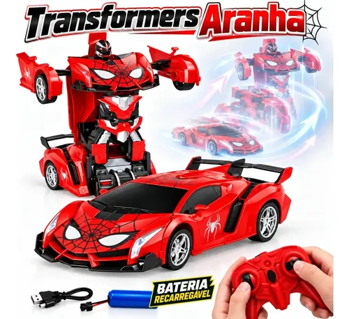 Carrinho de Controle Remoto 2 Em 1 que Vira Robô com Bateria Recarregável se Transforma em Robô