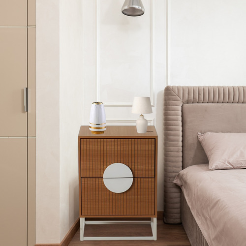 Velador Lumiere Marron Y Blanco Premiun 2 Cajones Con Rieles