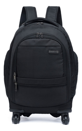 Mochila Executiva De Rodinhas Espaçosa Reforçada Trabalho Cor Preto 2 Desenho Do Tecido Liso