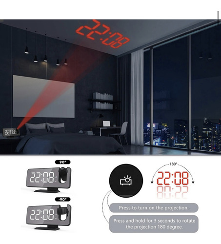 Reloj Led Espejo Proyector Pared Y Pantalla Grande Alarma G3