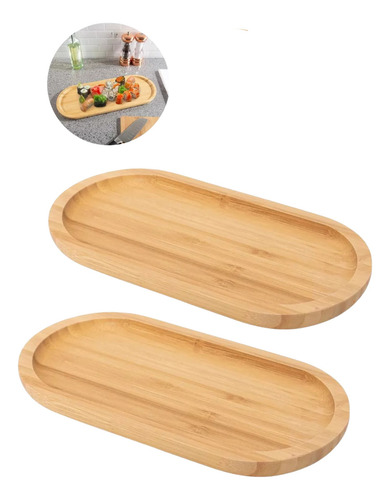 Kit 2 Bandeja Bambu Oval Travessa Gamela Porção 24cm