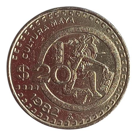 Moneda Antigua De 20 Pesos Acuñada En 1982 Cultura Maya.