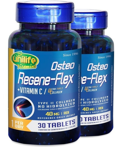 Kit 2 Colágeno Tipo 2 Ii 40mg Regeneflex Osteo Unilife. Sabor Sem Sabor