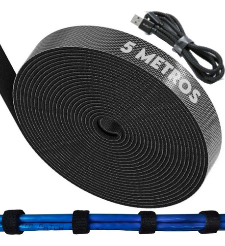 Organizador De Cables Rollo 5m X 1cm Velcro Nylon