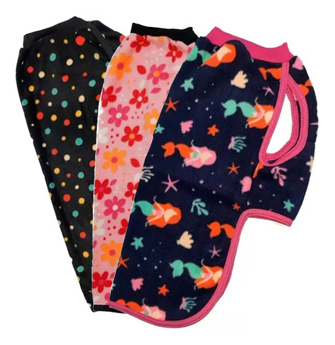 Set X 3 Ropa Abrigo Ponchos Polar Estampado Mascotas Talle 3 Varios