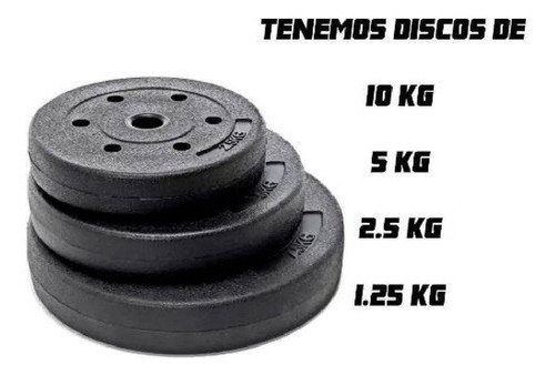 Barra Recta Larga Maciza De 1.80mts + 60kgs En Discos