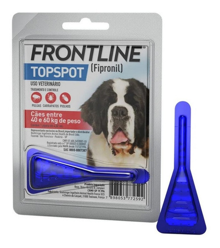 Antipulga/carrapato P/cães 40-60kg Frontline Topspot Merial 