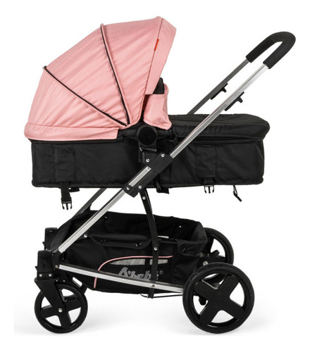 Carriola De Viaje Para Bebe Plegable Ligera Con Portabebe Color Rosa Chasis Negro