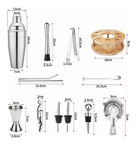 13 Pieces Cocktail Shaker with Rotating Bamboo base,Bartending Kit Stainless Steel Cocktail Bar Tools 