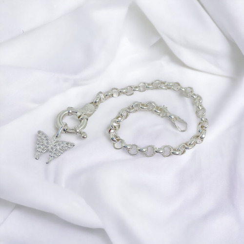 Pulsera Rolo Plata 925 Con Dije Mariposa (le4477)