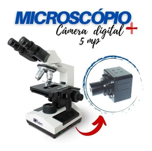 Combo Microscópio Binocular Prof. 1600x + Câmera Usb 5.0 Mp. Cor Branco 110V/220V