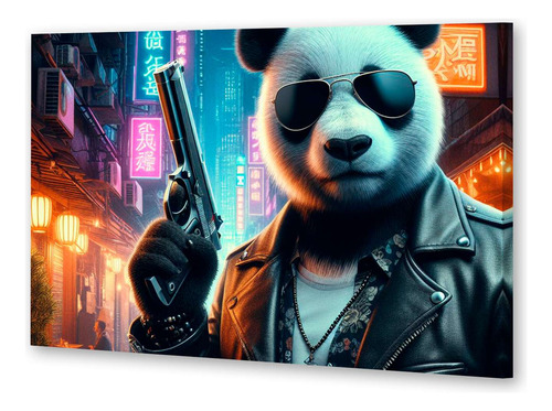 Cuadro 60x90cm Panda Con Un Arma Mafioso Espectacular