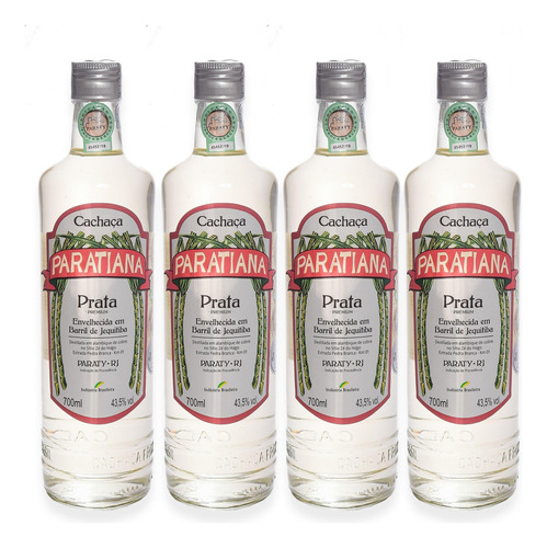 Kit 4 Cachaça Prata Paratiana 700 Ml