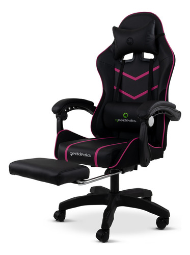 Silla Gamer De Escritorio Giratoria Ergonómica Reclinable Color Rosa