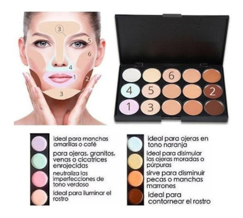 5 Paleta De 15 Correctores Granos Maquillaje Contorno Tono Correctores Maquillaje