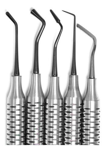 Espatula Resina Dental Teflon Set 5 Casete 6b Linea Premium Negro Plata