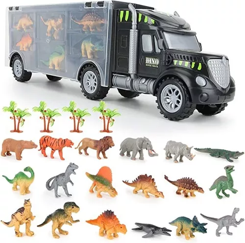 Juguetes de camión de dinosaurios para niños de 3 a 5 años, vehículo de  transporte de tiranosaurio con 8 figuras de dinosaurios, juguetes de