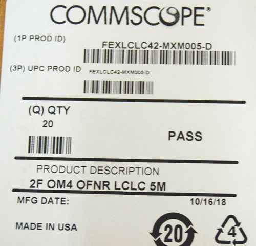 Patch Cord Fibra Om4 Lc Commscope 5 Metros, Fexlclc42-mxm005