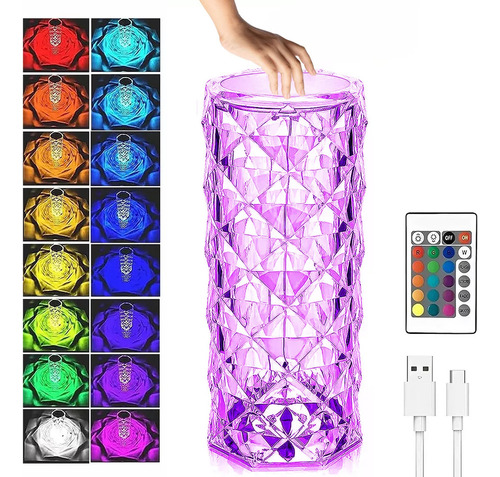 Lámpara Touch Glass, Luz Nocturna, 16 Colores.