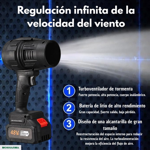 Soplador Profesional Eléctrico Mosharma Inalámbrico Multiuso 1050w Bateria 48v + Maletin
