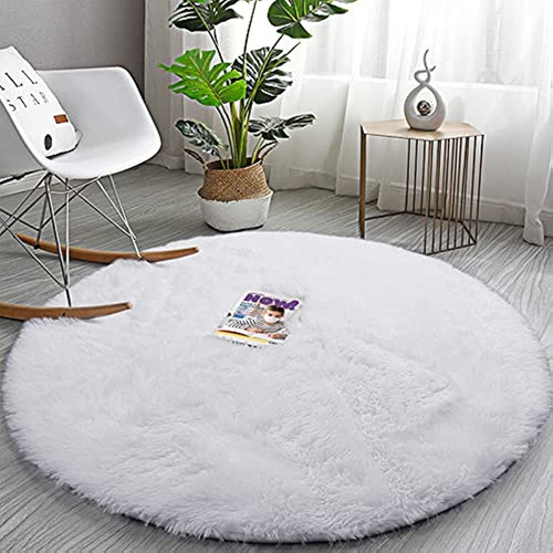 Comarkis Soft Round Area Rug For Bedroom,6 Ft White Circle R