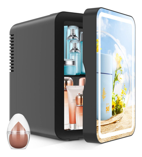 Cooseon Refrigerador De Belleza Con Espejo Led, Mini Refrige