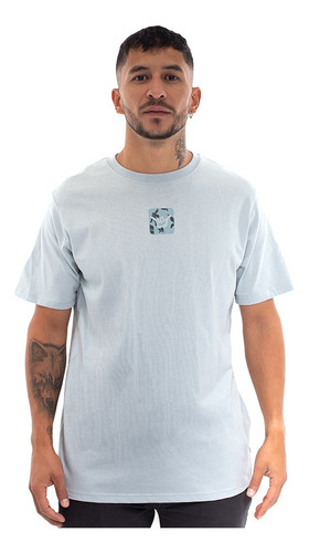 Polera Manga Corta Hombre Hang Loose Keep Surfing Celeste