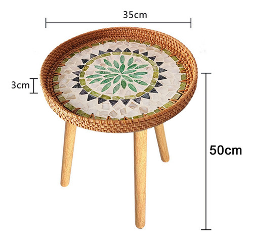 Mesa Auxiliar De Ratán, Mesa De Noche, Mesa Bohemia 50cm
