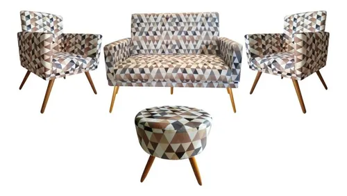 comprar Kit Namoradeira Nina + 2 Poltrona + Puff Triângulo Belo Cor Triangulo Bege Desenho Do Tecido Suede
