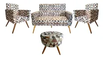 Comprar Kit Namoradeira Nina + 2 Poltrona + Puff Triângulo Belo Cor Triangulo Bege Desenho Do Tecido Suede