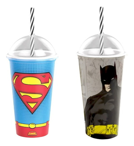 Copo Super Homem E Batman Infantil Com Tampa 500ml Plasútil